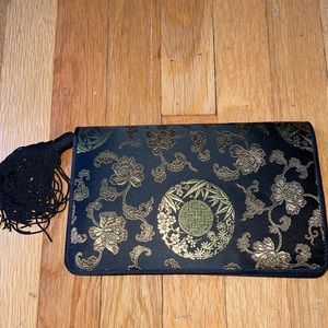 Multiprint satin front flat crossbody evening bag